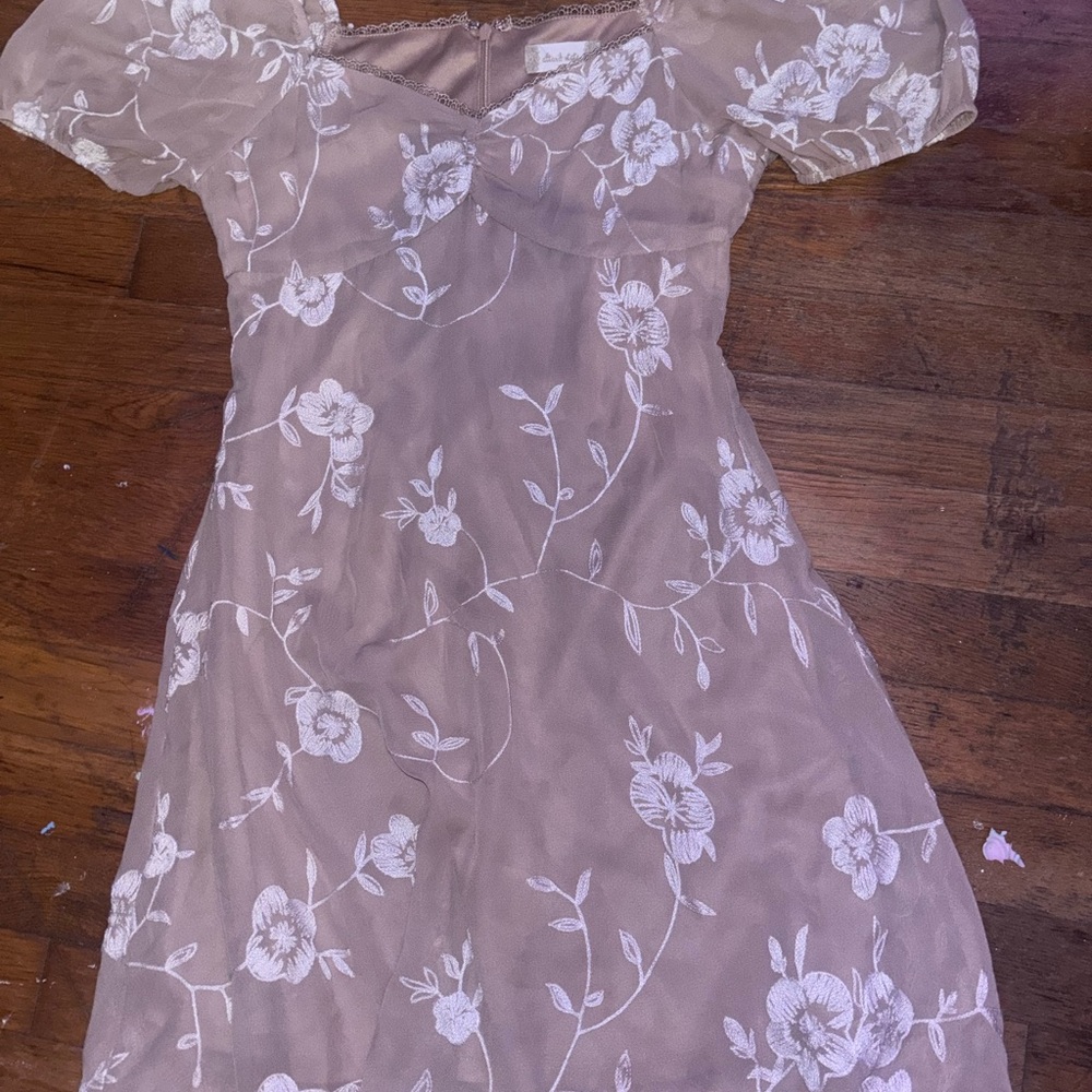 Altar'd State Floral Lace Mini Dress - Cream and Brown